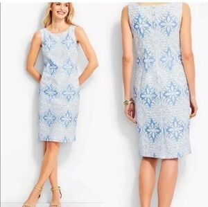 Talbots Periwinkle and White Mesh Lace Overlay Shift Dress Lined 10